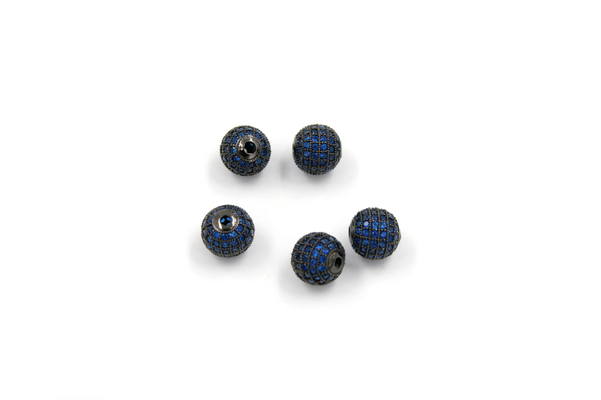 Sfere in ottone pave' di zirconi 10mm (blu)