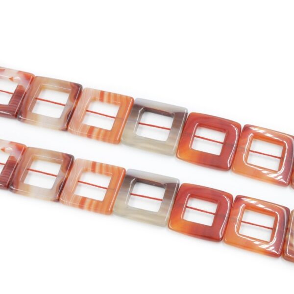 Red Agate strands square frame shape size 25mm