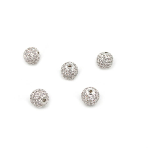 Zircon pavè brass silver color sphere shape white color size 10mm