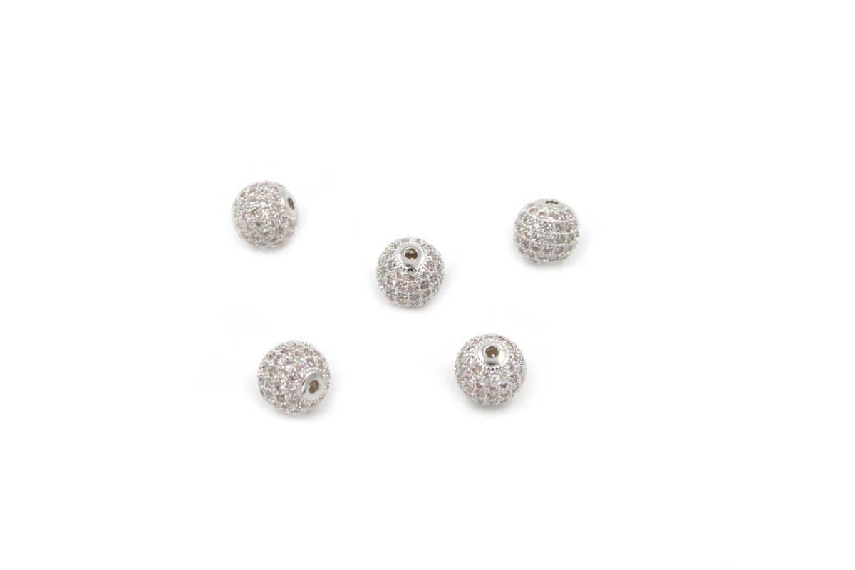 Sfere in ottone pave' di zirconi 10mm Silver (bianchi)