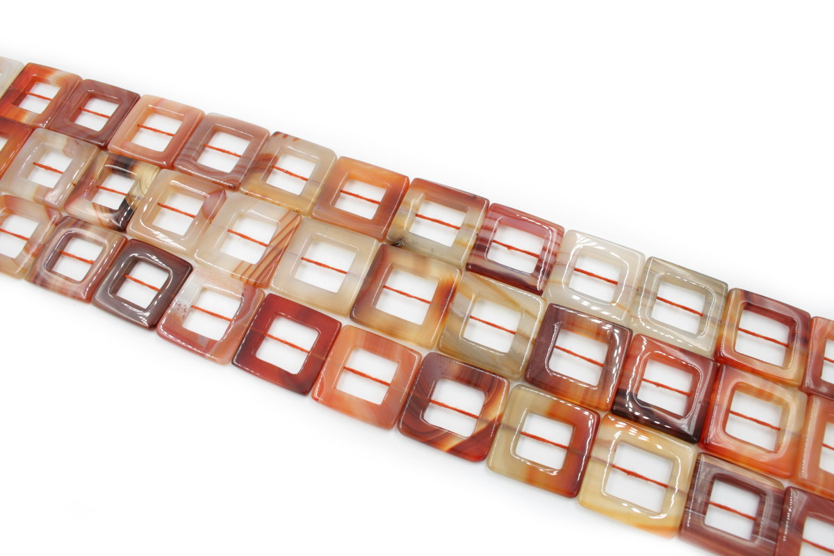 Red Agate strands square frame shape size 28mm