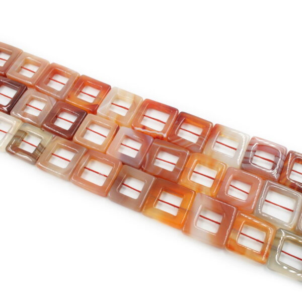 Red Agate strands square frame shape size 20mm - Lateral Hole