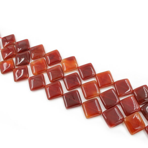 Red Agate strands square "pillow" shape size 20mm - Corner Hole