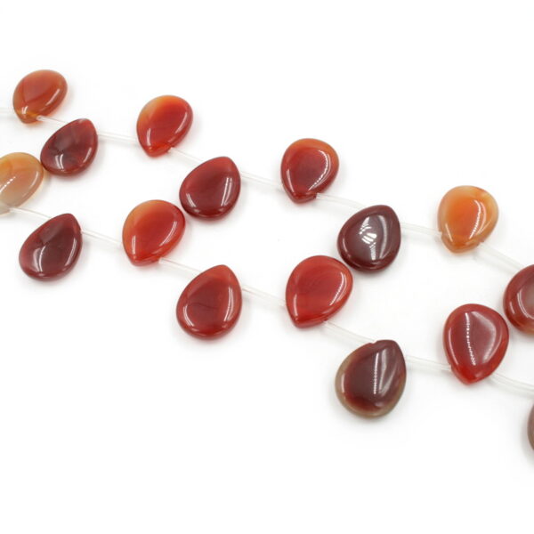 Red Agate strands flat drop shape size 26x20mm - Lateral Hole