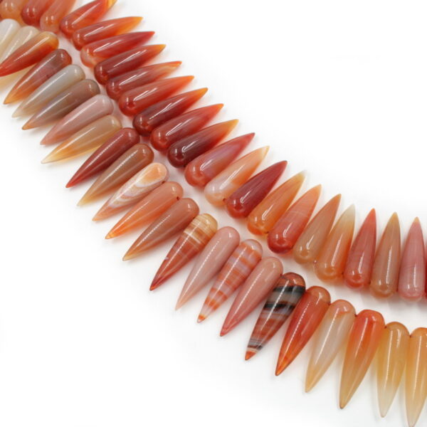 Red Agate strands drop shape size 32x9mm - Lateral Hole