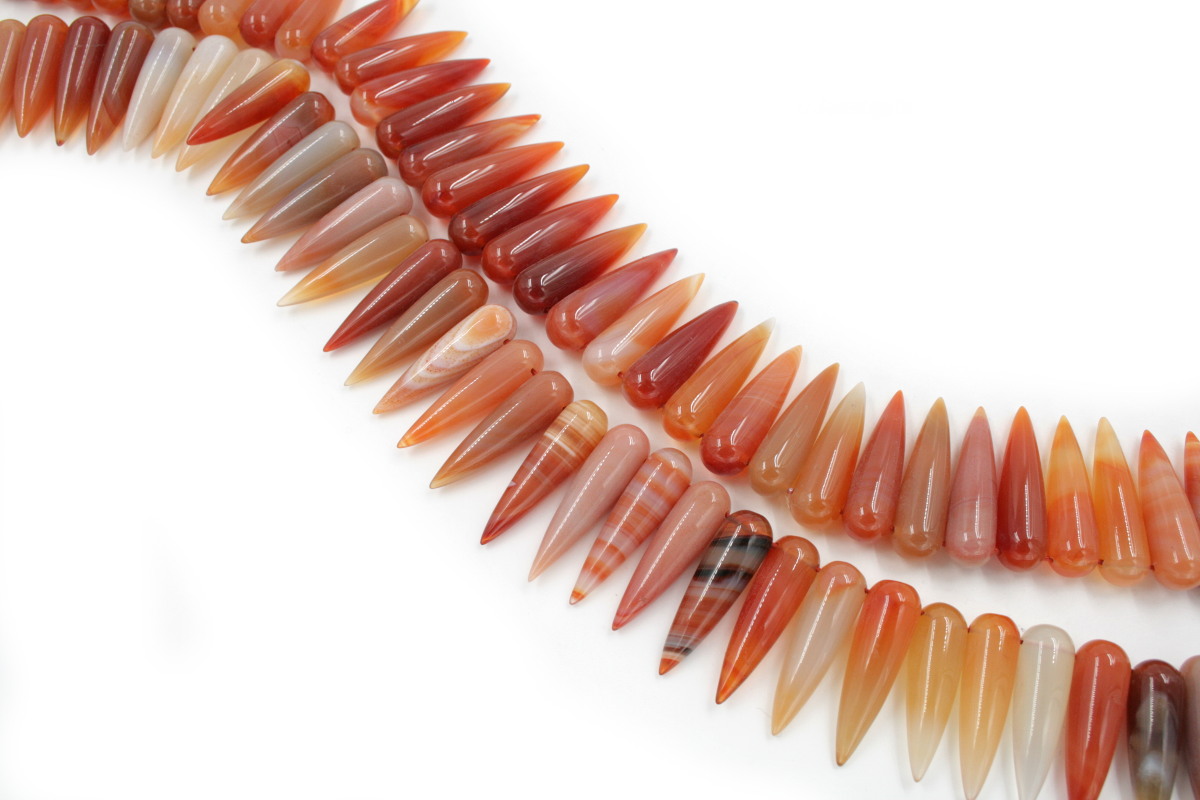 Red Agate strands drop shape size 32x9mm - Lateral Hole
