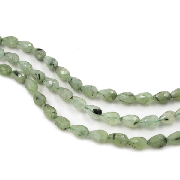 Green Tourmalinated Quartz strands faceted drop shape size 12x8mm