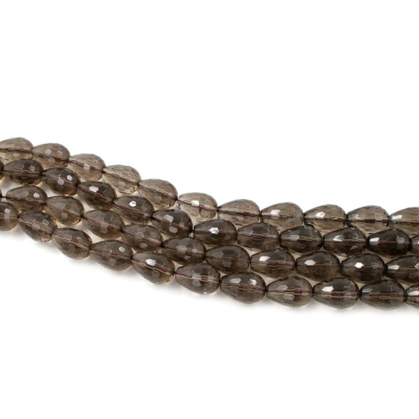 Smoky Quartz strands faceted drop shape size 12x8mm - Passing Hole