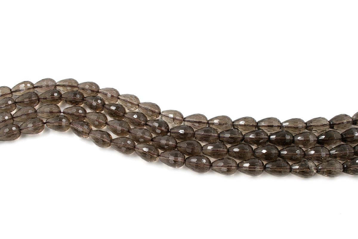 Smoky Quartz strands faceted drop shape size 12x8mm - Passing Hole