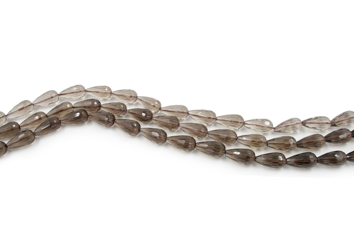 Smoky Quartz strands faceted drop shape size 20x10mm