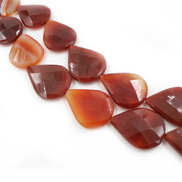 Red Agate strands faceted flat drop shape size 50x35mm