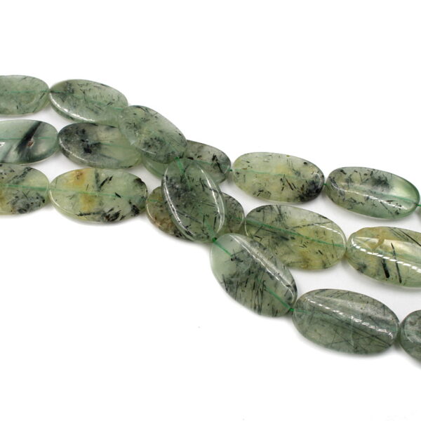 Green Tourmalinated Quartz strands flat oval shape size 37x23mm