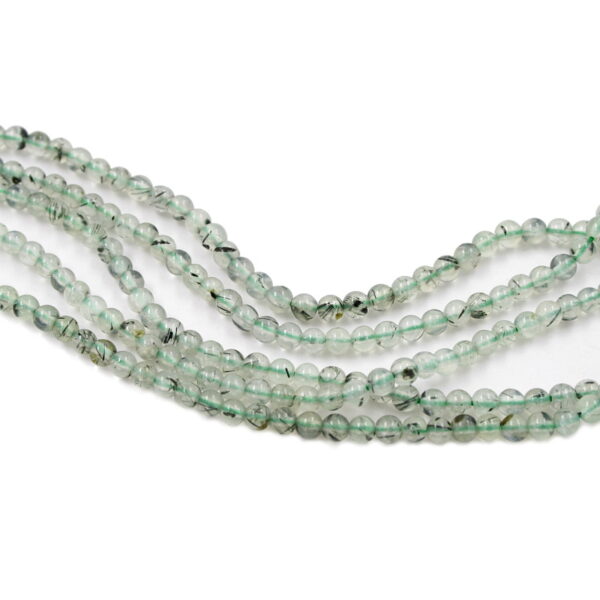 Green Tourmalinated Quartz strands round shape size 4mm