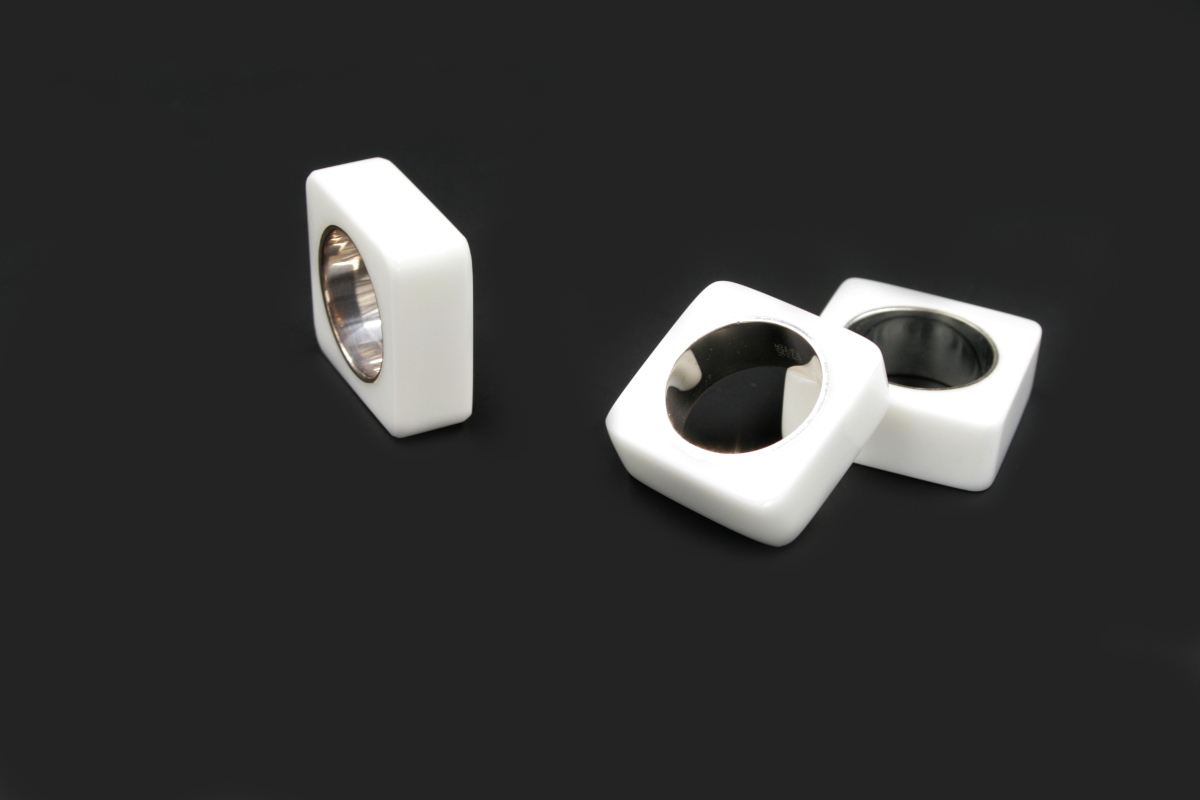 Sterling silver ring square shape with white agate