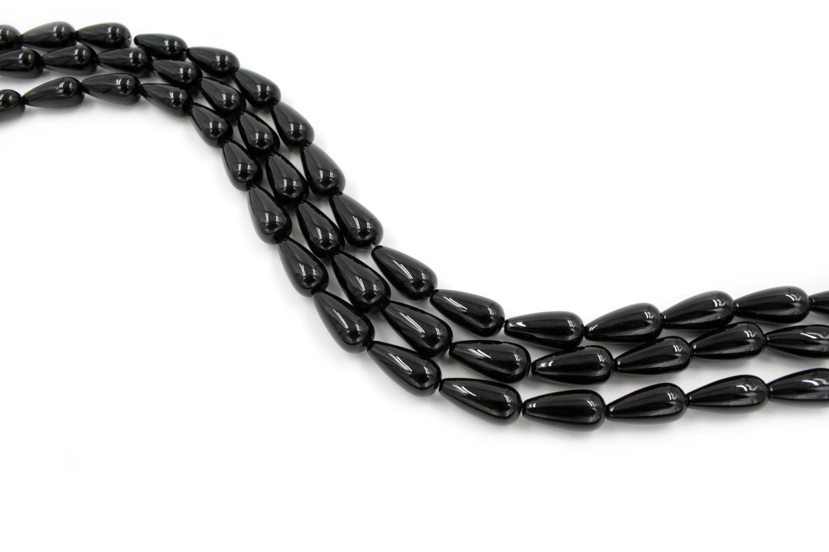 Black agate strands drop shape size 20x10mm - Passing Hole
