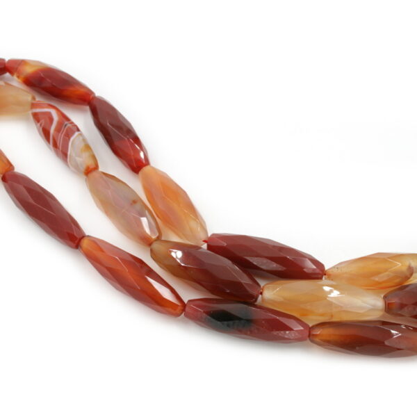 Red Agate strands faceted olive shape size 40x13mm
