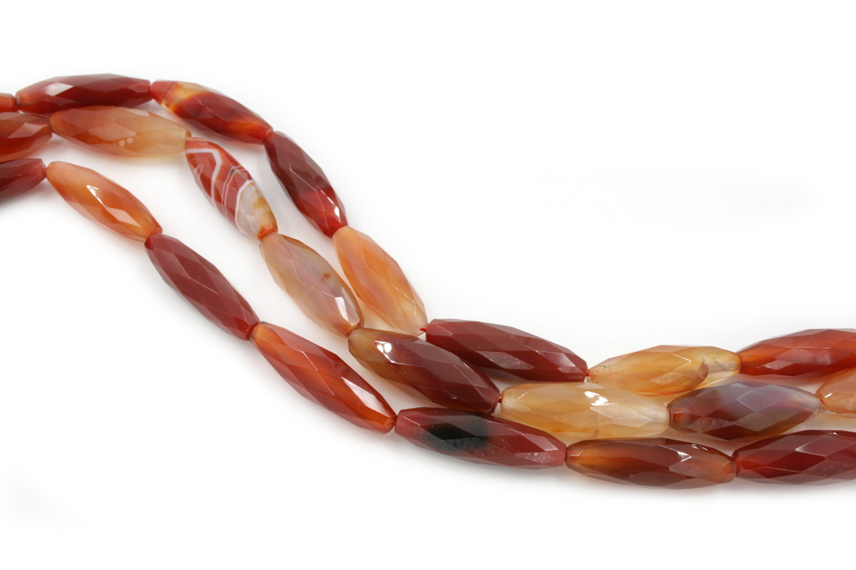 Red Agate strands faceted olive shape size 40x13mm
