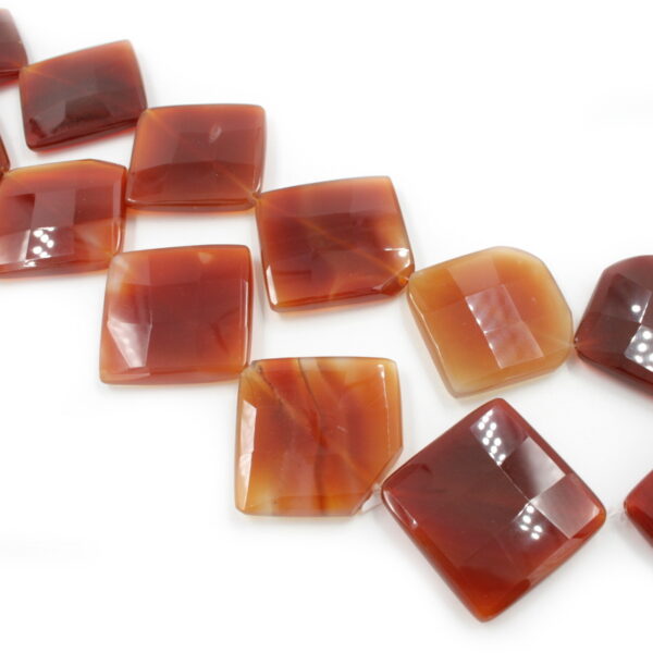 Red Agate strands faceted square shape size 45mm - Corner Hole