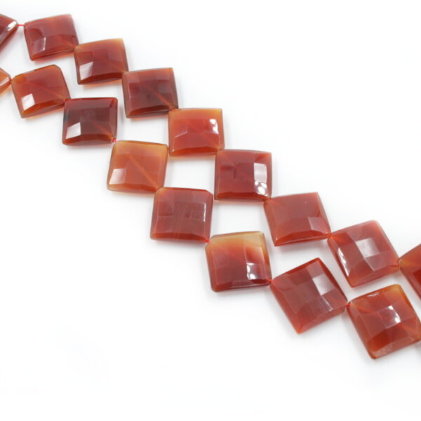 Red Agate strands faceted square shape size 20mm - Corner Hole