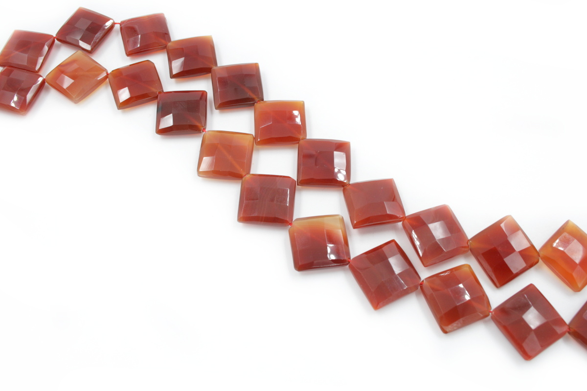 Red Agate strands faceted square shape size 20mm - Corner Hole
