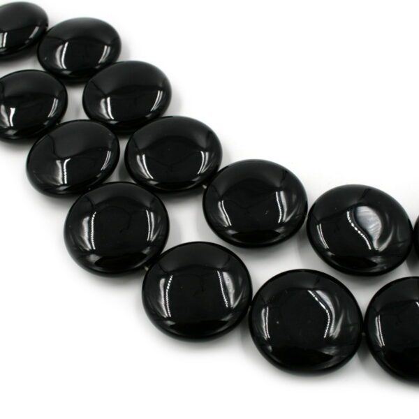 Black agate strands coin shape size 35mm