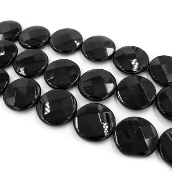 Black agate strands faceted coin shape size 35mm