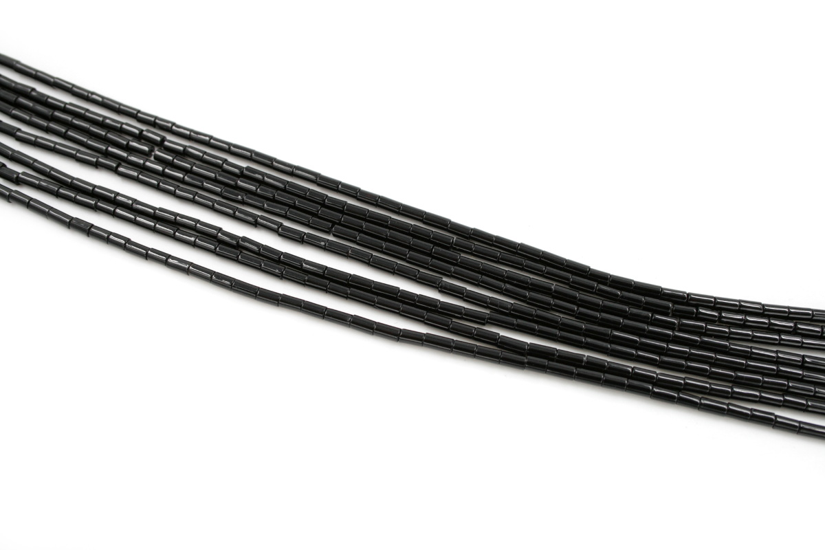 Black agate strands cylindrical shape size 4x2mm