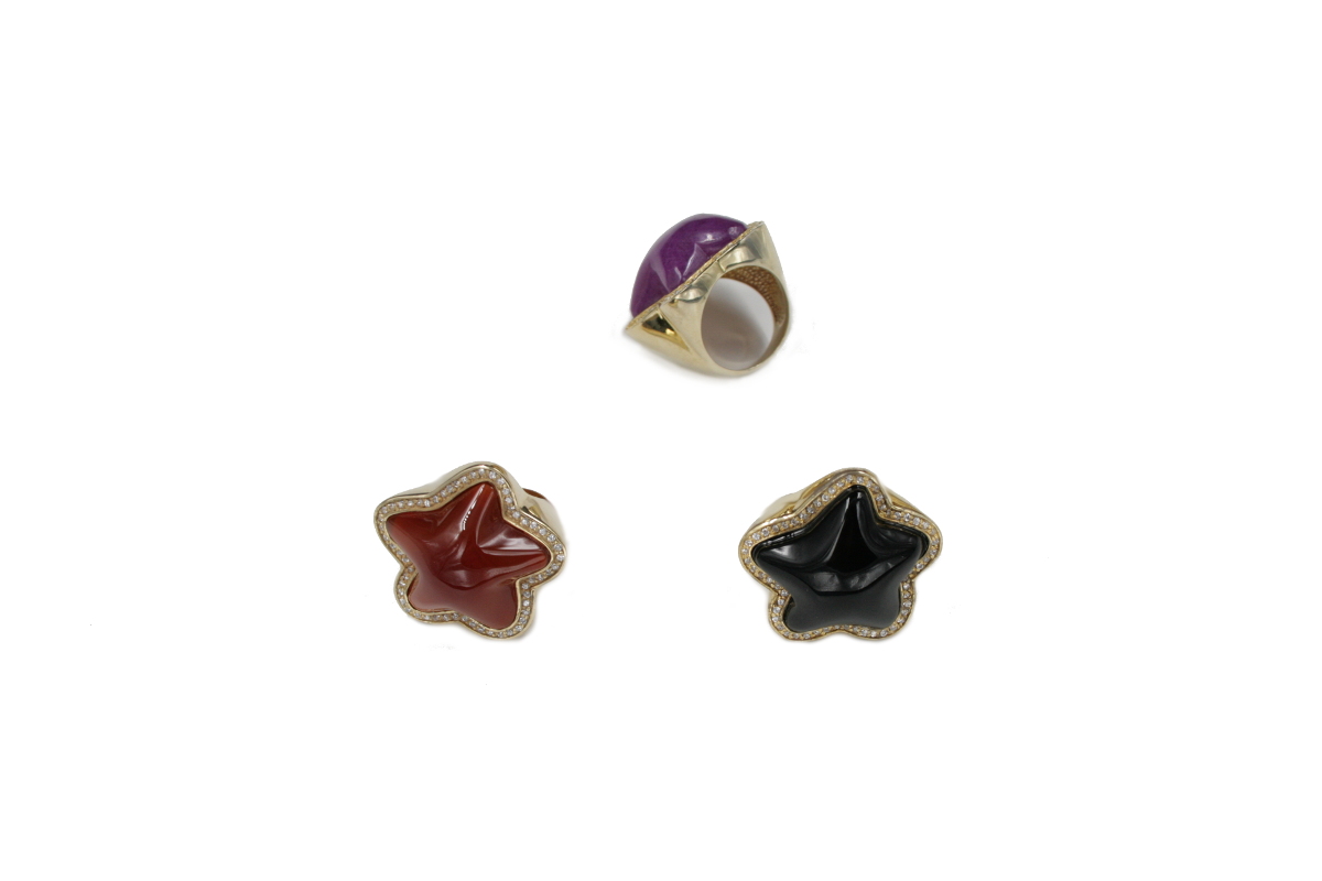 Anello in argento stella con zirconi e pietre dure
