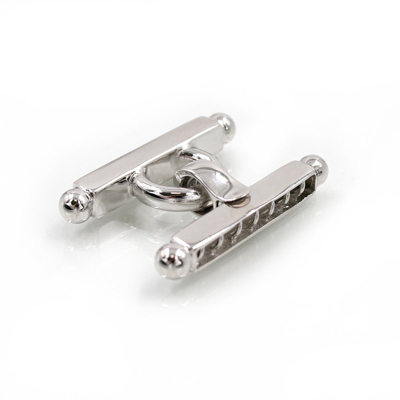 Sterling silver clasp H shape with 7 hooks - Rhodium Bath