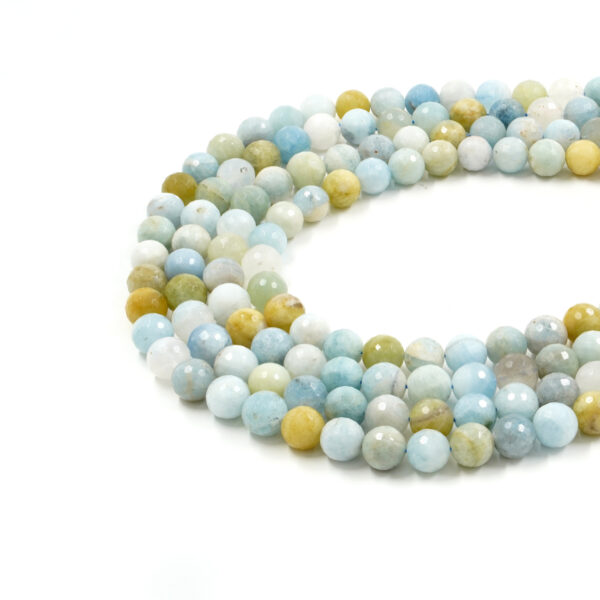 Aquamarine strands faceted multicolor rounds shape size 12mm