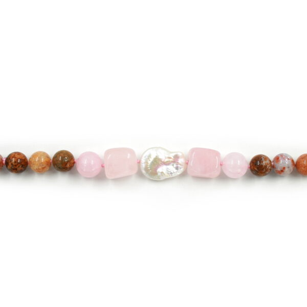Bracialet with Multicolor Agate, Pearls, Pink Quartz with Sterling Silver Clasp