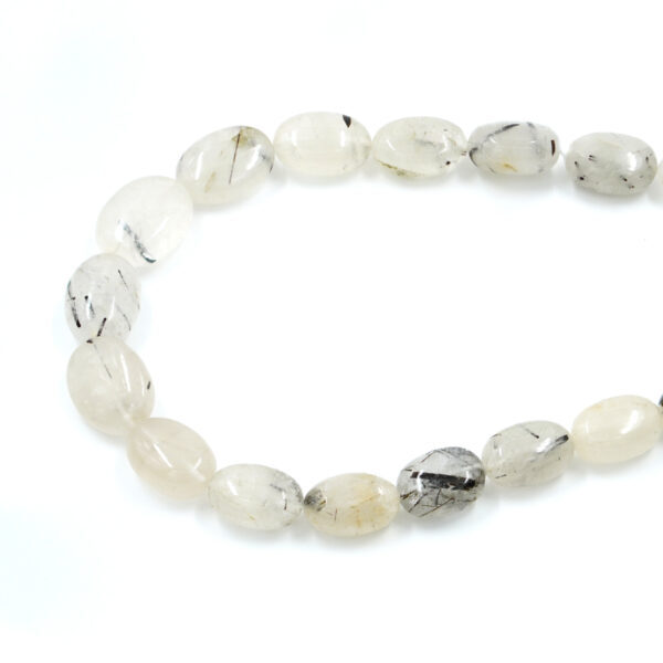 Black rutilated quartz strands flat oval shape size 18x13mm