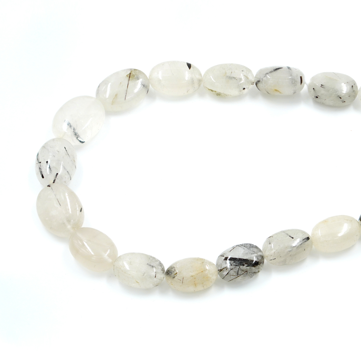 Black rutilated quartz strands flat oval shape size 18x13mm