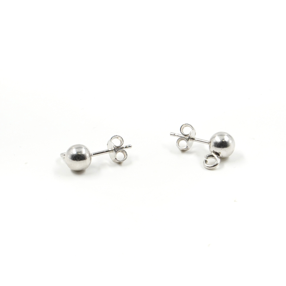 Orecchini argento a pressione con pallino 6mm rodiato