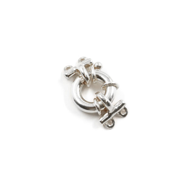 Sterling silver spring clasp round shape size 12mm with 2 hooks bar - Rhodium Color