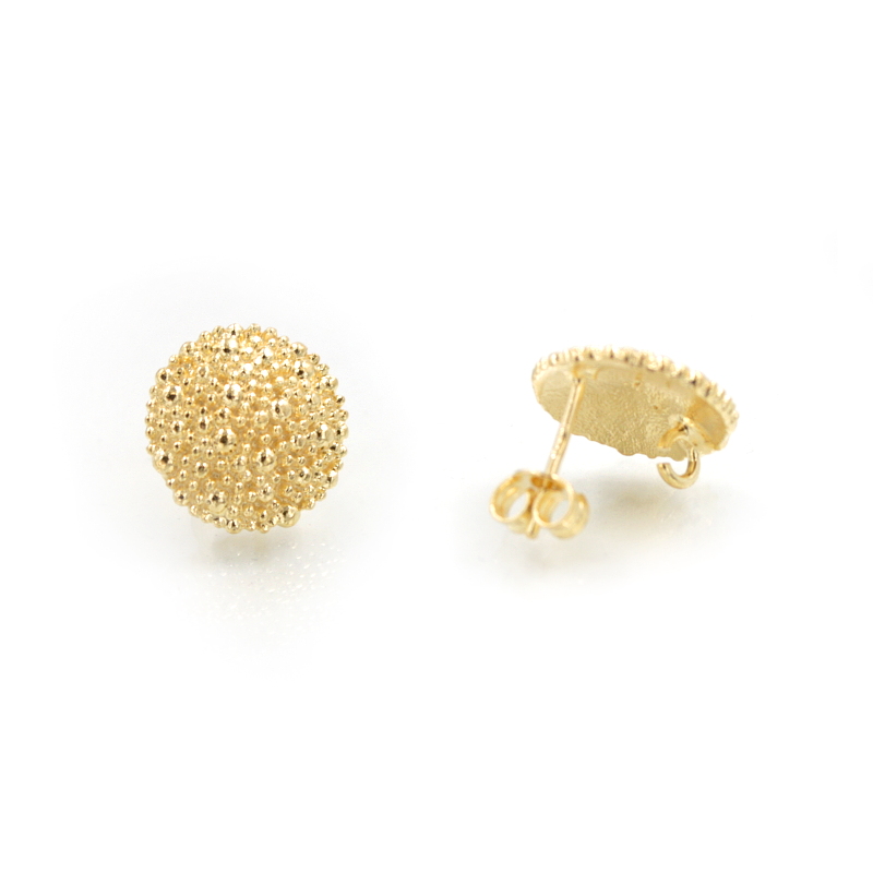 Orecchini argento tondo granulato 14mm Dorato
