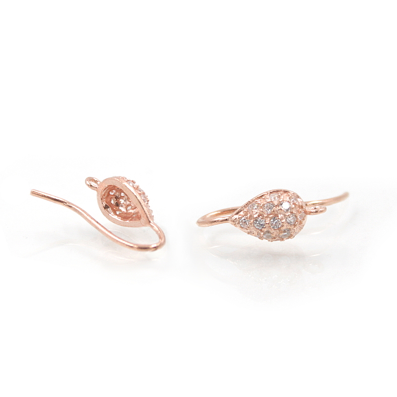 Sterling silver earrings drop shape with zircons and hook