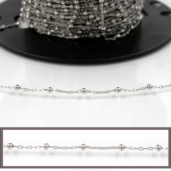 Sterling Silver rosary chain size 3x1,5mm sphere 3mm – Rhodium Color