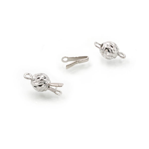 Sterling Silver clasp sphere shape diamond surface size 8mm – Rhodium Color