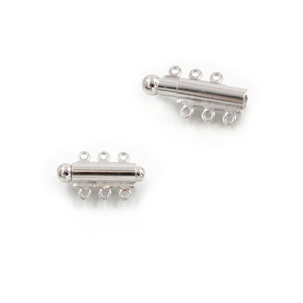 Sterling Silver sliding clasp cylindrical shape with 3 hooks – Rhodium Color