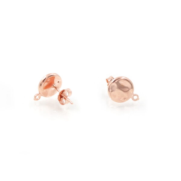Sterling Silver earrings hammered round shape with pin – Rose Color