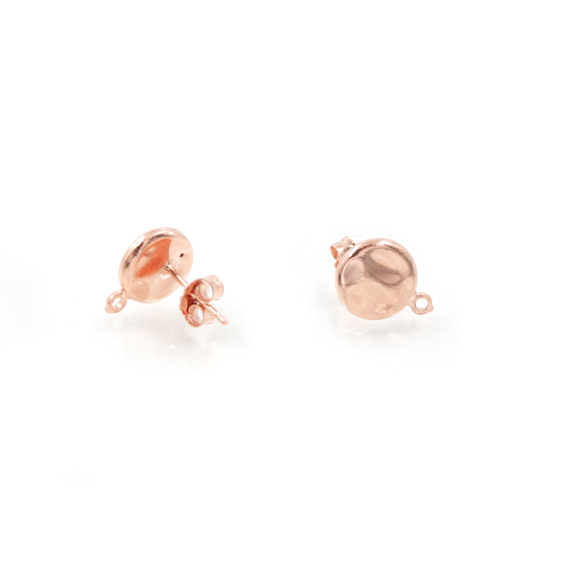 Sterling Silver earrings hammered round shape with pin – Rose Color