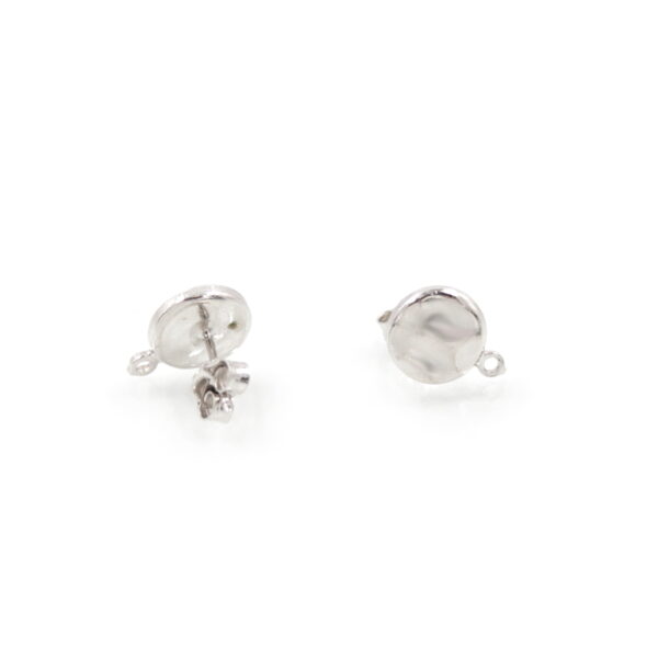 Sterling Silver earrings hammered round shape with pin – Rhodium Color