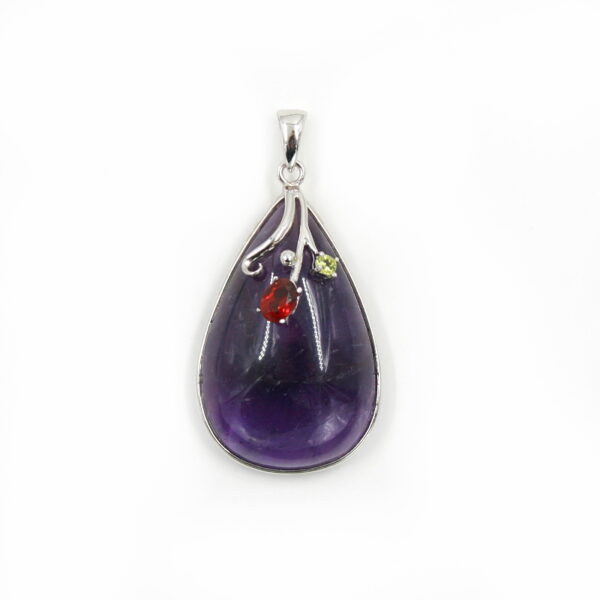 Sterling Silver Pendant with drop amethyst and hydrotermal stone