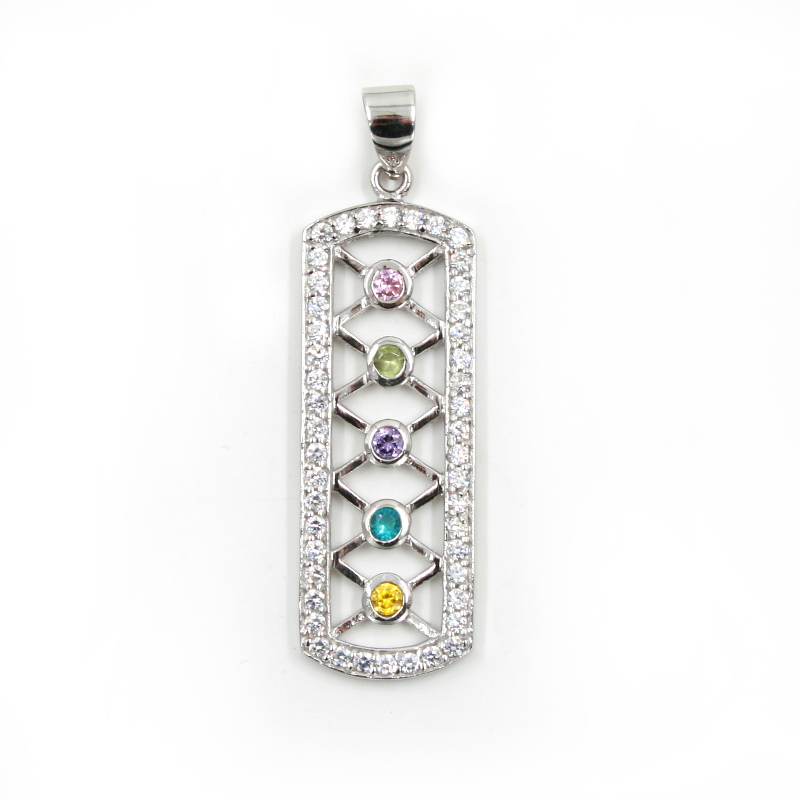 Pendente in Argento 925‰ rettangolare con zirconi e idrotermali