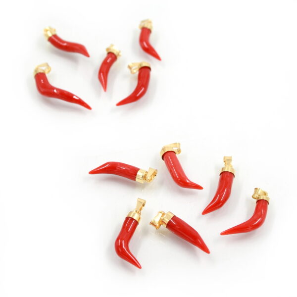 Lucky horns red coral with golden color sterling silver