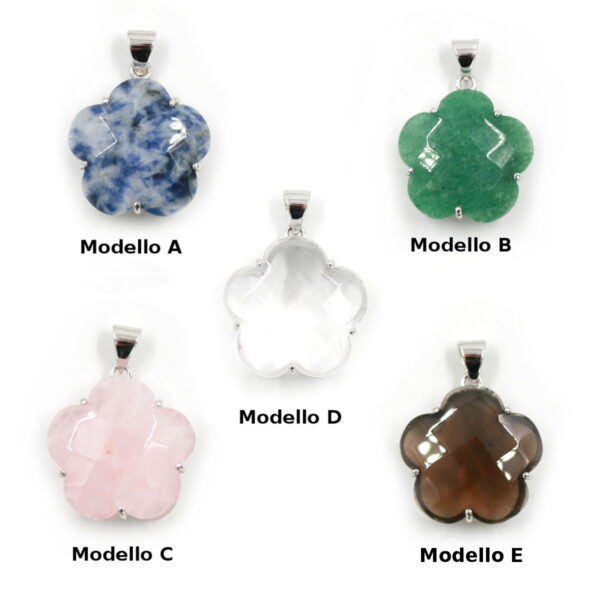 Sterling Silver Pendant with flowers in semiprecious stone