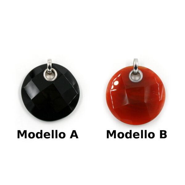 Sterling Silver Pendant with black and red agate round shape