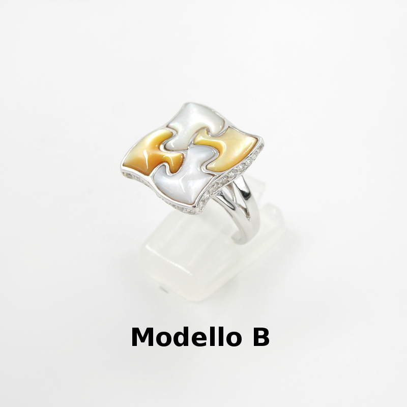 Anello puzzle in Argento 925‰ con zirconi elementi in pietra dura e madreperla - immagine 2