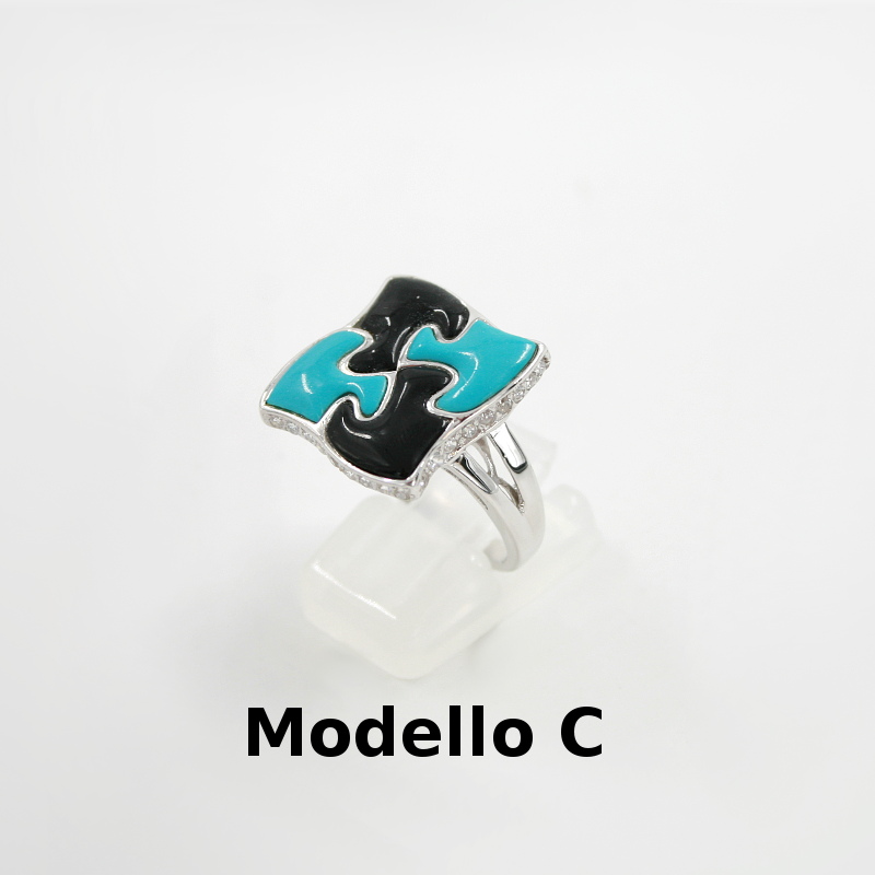 Anello puzzle in Argento 925‰ con zirconi elementi in pietra dura e madreperla - immagine 3
